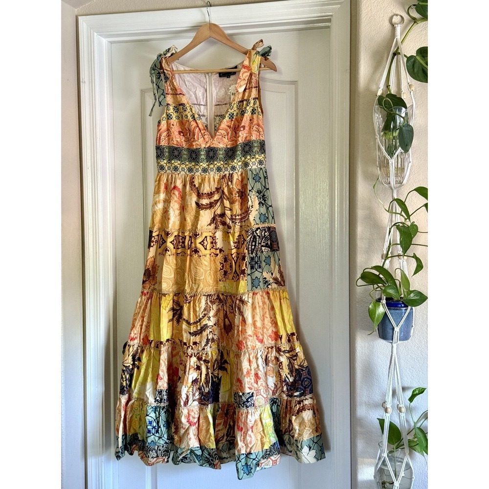 Anthropologie Patchwork Maxi Homecoming Dress NWT Med 100% Cotton - Picture 3 of 14